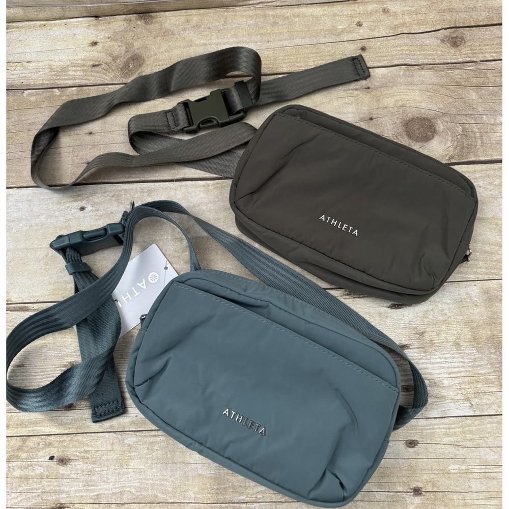 New Athleta All About Belt Bag Mini Crossbody Grey Teal,  Lot of 2, Purse OS